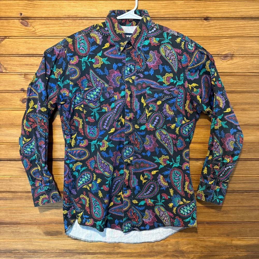Vintage Wrangler Brushpop Mens Size 15.5 33 AOP 90s XLong Tails Single Stitch